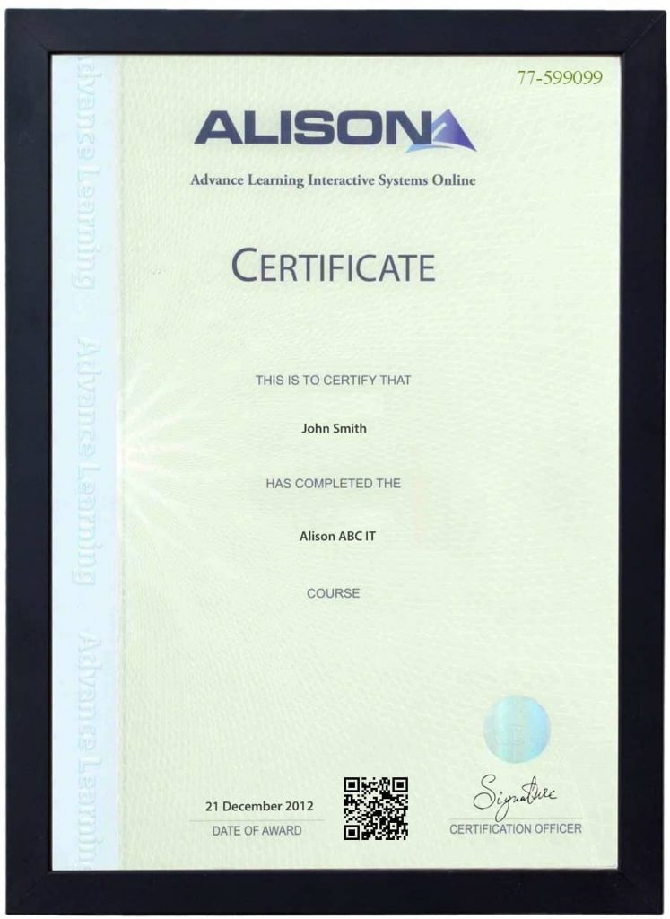 ALISON Framed Parchment Certificate
