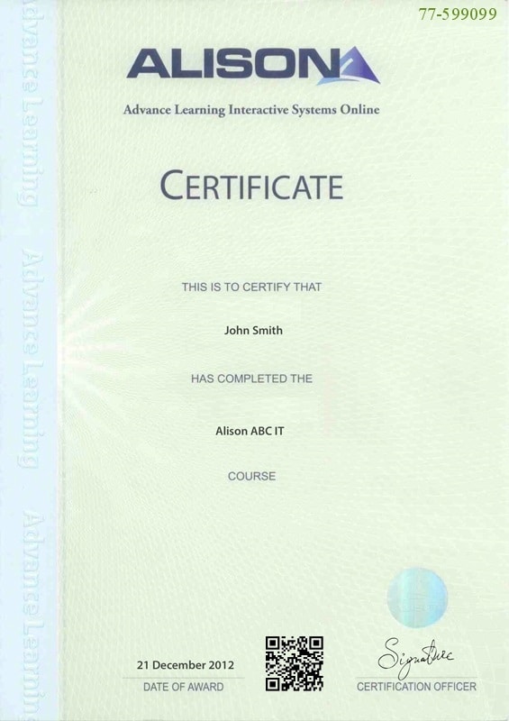 ALISON Paper Parchment Certificate