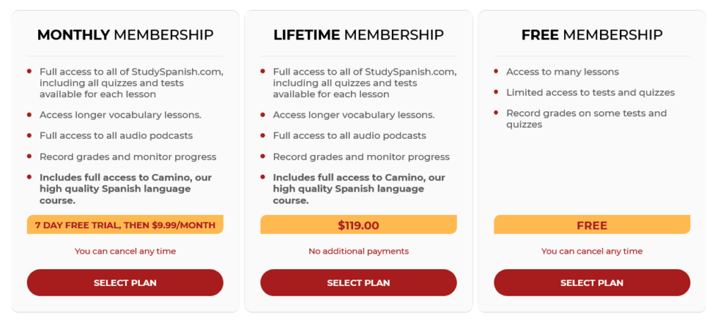 StudySpanish Membership Levels Updated