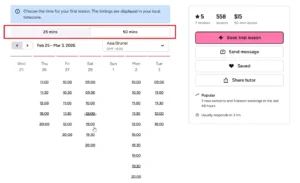 Preply 25 Mins And 50 Mins Options