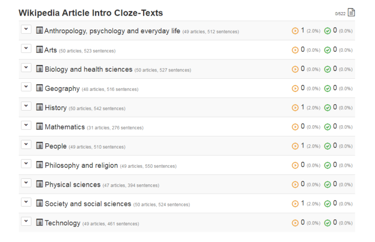 Cloze-Reading Lists