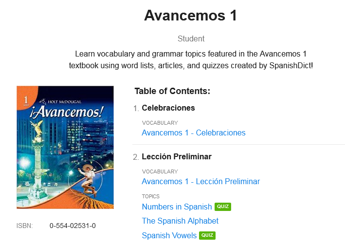 SpanishDict Textbooks Lesson Overview