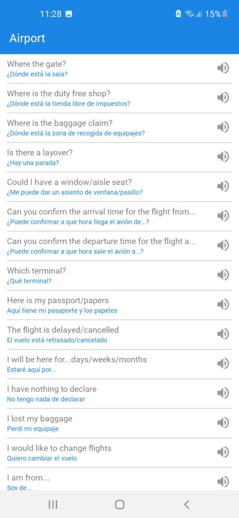 SpanishDict Translator App Airport Phrases