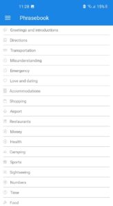 SpanishDict Translator App Phrases Topic List