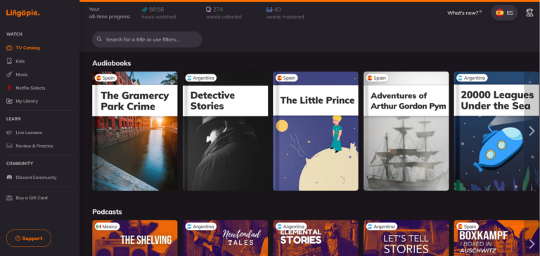 Lingopie Audiobooks and Podcasts