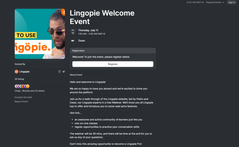 Lingopie Welcome Event